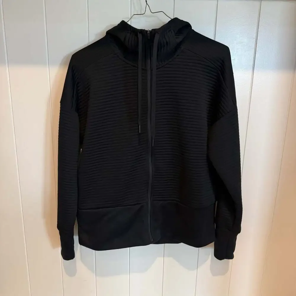Nike Women's Dri-Fit Ribbed Full-Zip Hoodie Black - Picture 1 of 3